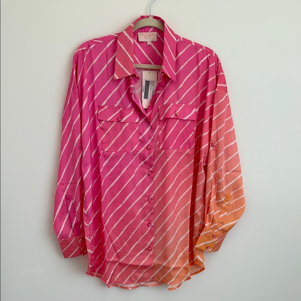 Rococo Sands Ombre Striped Button-Down Blouse – Size M – NWT